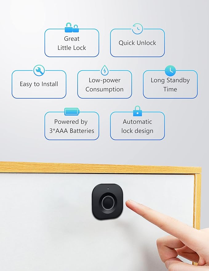 Fingerprint Cabinet Lock, Black, Biometric